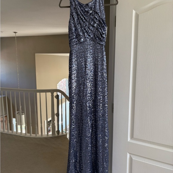 badgley mischka blue sequin dress $849 Badgley Mischka Women's Blue Sequin Off-Shoulder Column Gown Dress Size 10
